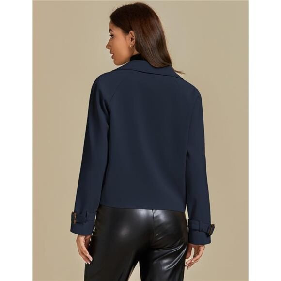 Cropped Trench Coat for Women deep Blue - Picture 2 of 6